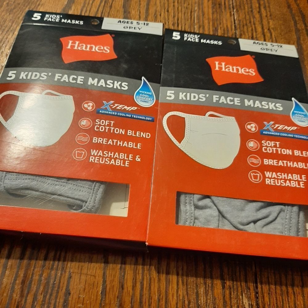 New TEN Grey Kids Youth Hanes X-Temp Facemasks Cooling Breathable Wicking